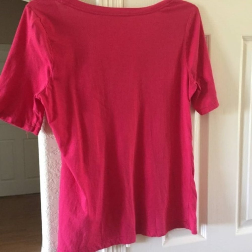 LOFT short sleeve solid hot pink top L - Picture 2 of 4